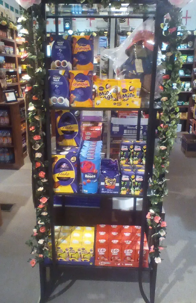 Imported chocolates and sweets displayed inside The English Shop.