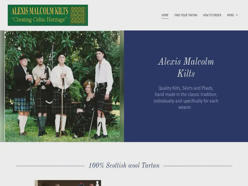 Website preview for alexismalcolmkilts.com