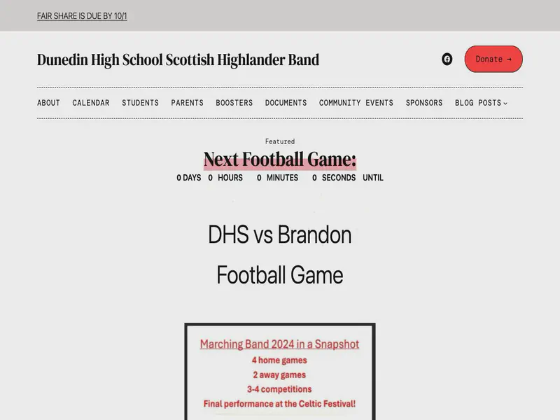 Website preview for dunedinhsband.com