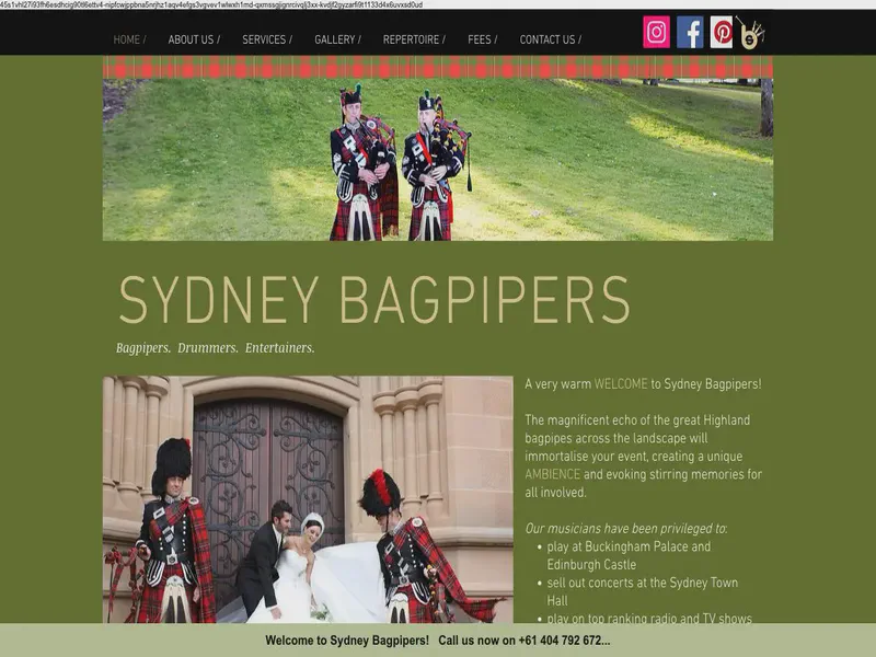 Website preview for sydneybagpipers.com.au