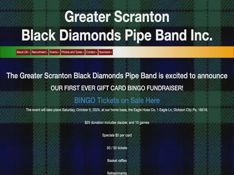 Website preview for www.blackdiamondspipeband.com