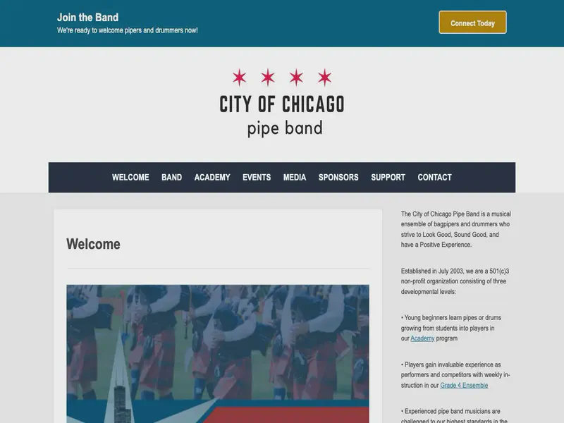 Website preview for www.chicagopipeband.com