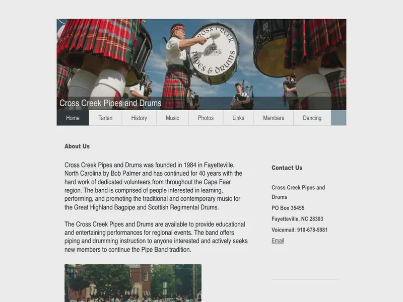 Website preview for www.crosscreekpipesanddrums.org