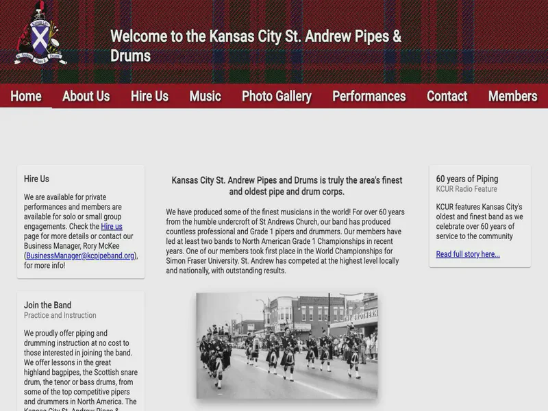 Website preview for www.kcpipeband.org